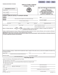 Form RV-F1403301 Claim for Credit or Refund of Sales or Use Tax - Tennessee