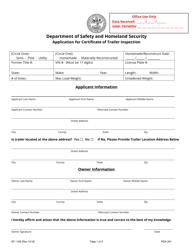 Form SF-1166 &quot;Application for Certificate of Trailer Inspection&quot; - Tennessee