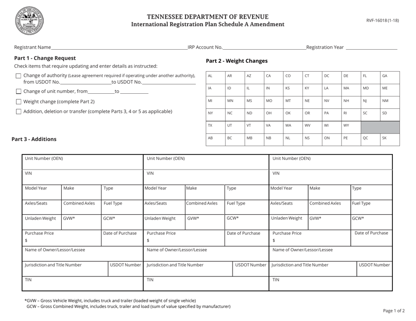 Form RV-F16018 Schedule A  Printable Pdf