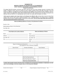 Document preview: Form RV-F1322001 Business Tax Monthly Report of Antique Malls, Flea Markets, Craft Shows, Gun Shows, and Automobile Shows - Tennessee