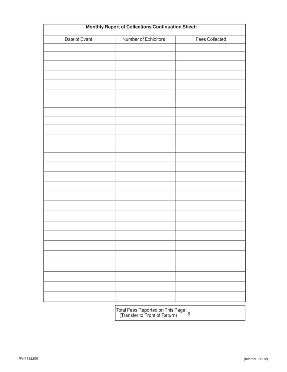 Form RV-F1322001 Business Tax Monthly Report of Antique Malls, Flea Markets, Craft Shows, Gun Shows, and Automobile Shows - Tennessee, Page 2