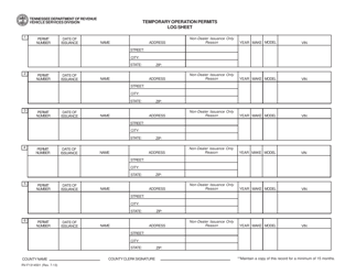 Document preview: Form RV-F1314501 Temporary Operation Permits Log Sheet - Tennessee