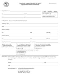 Form RV-F1315501 Application for Intrastate Authority - Tennessee