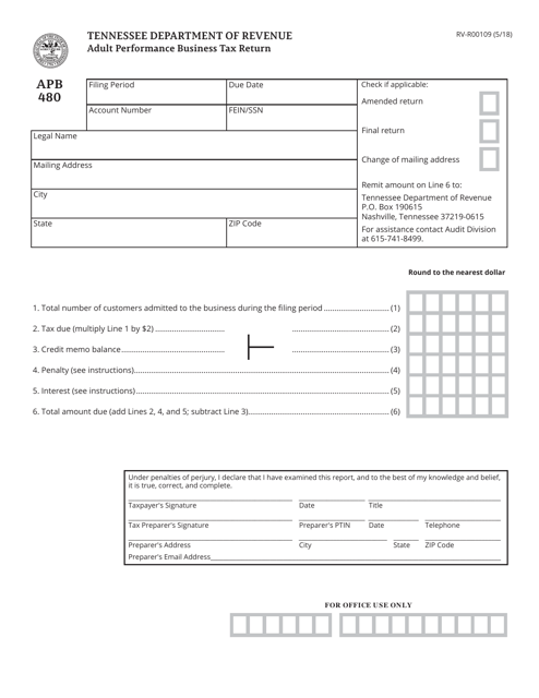 Form RV-R00109 (APB480) Adult Performance Business Tax Return - Tennessee