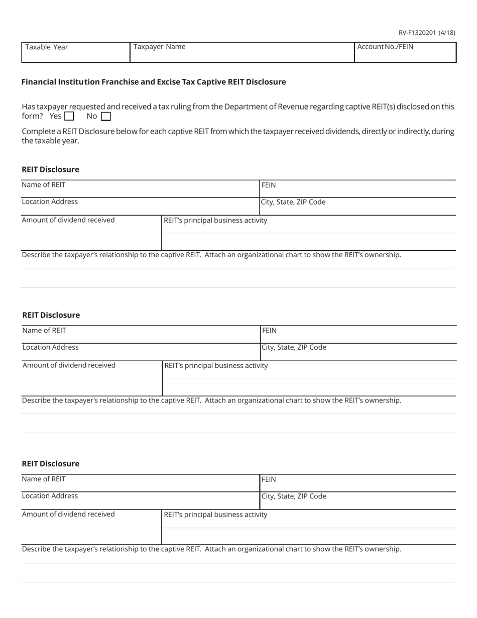 Form RV-F1320201 Financial Institution Franchise and Excise Tax Captive Reit Disclosure - Tennessee, Page 1