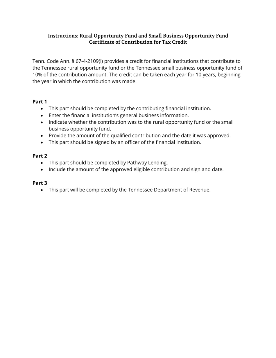 Form RV-F1319401 Rural Opportunity Fund and Small Business Opportunity Fund Certificate of Contribution for Tax Credit - Tennessee, Page 2