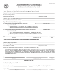 Form RVF-16022 Community Development Financial Institution Certificate of Contribution for Tax Credit - Tennessee