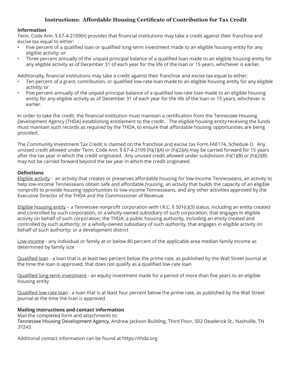 Form RV-F1308901 Affordable Housing Certificate of Contribution for Tax Credit - Tennessee, Page 3