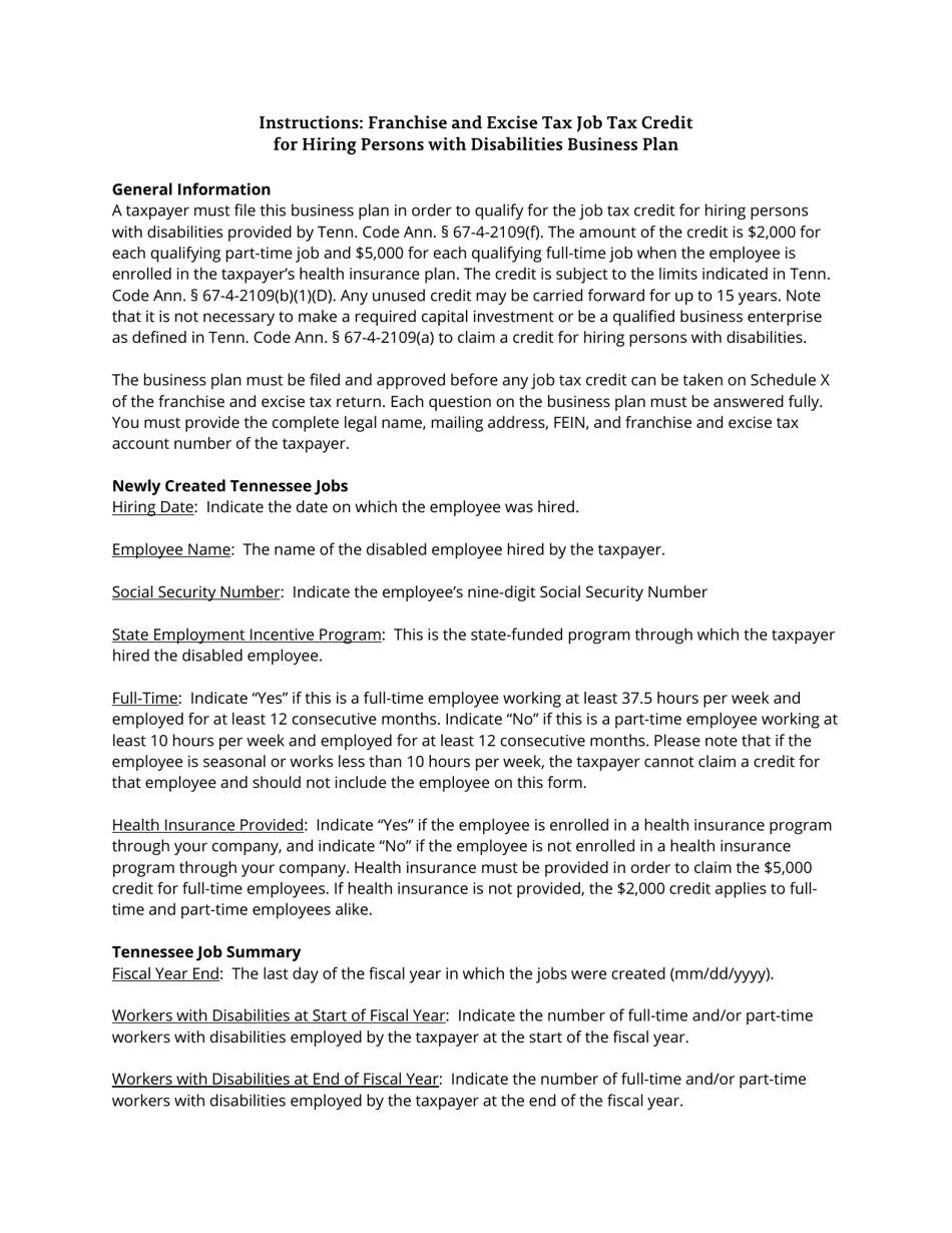 Form RV-F1319501 Job Tax Credit for Hiring Persons With Disabilities Business Plan - Tennessee, Page 2