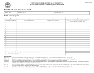 Form RV-F01011 Industrial Machinery Credit Recapture Worksheet - Tennessee, Page 2