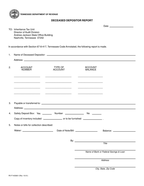 Form RV-F1403601 Deceased Depositor Report - Tennessee