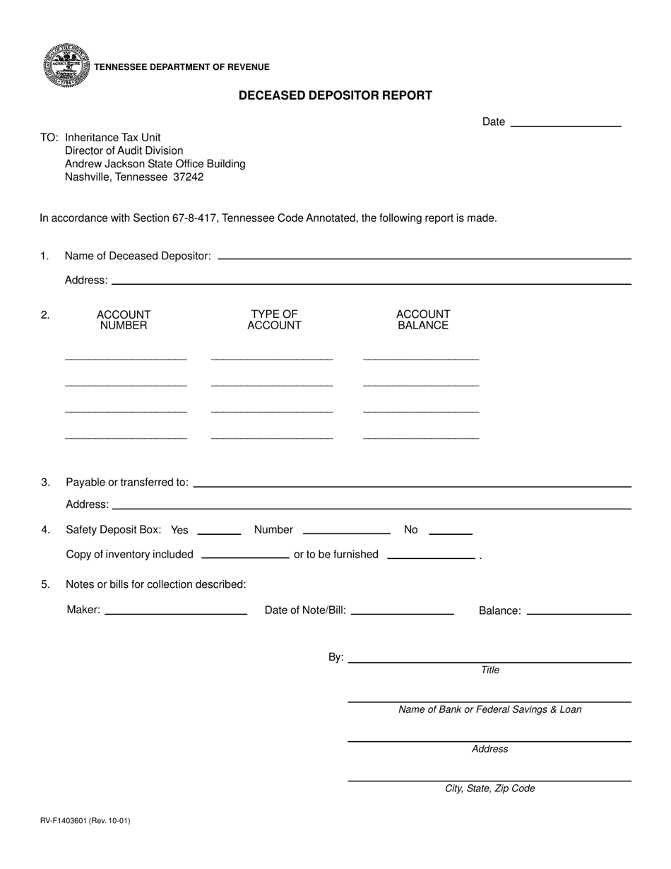 Form RV-F1403601 Deceased Depositor Report - Tennessee, Page 1
