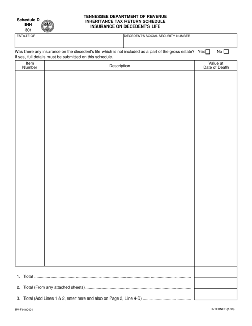 Form RV-F1400401 (INH301) Schedule D  Printable Pdf
