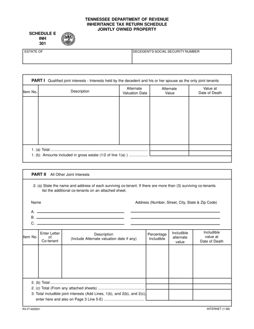 Form RV-F1400501 (INH301) Schedule E  Printable Pdf