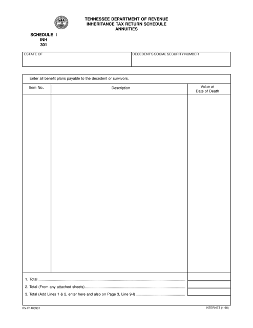 Form RV-F1400901 (INH301) Schedule I  Printable Pdf