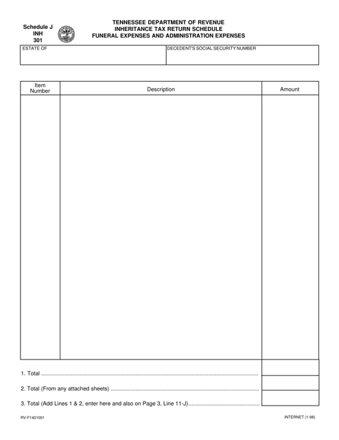 Form RV-F1401001 (INH301) Schedule J  Printable Pdf