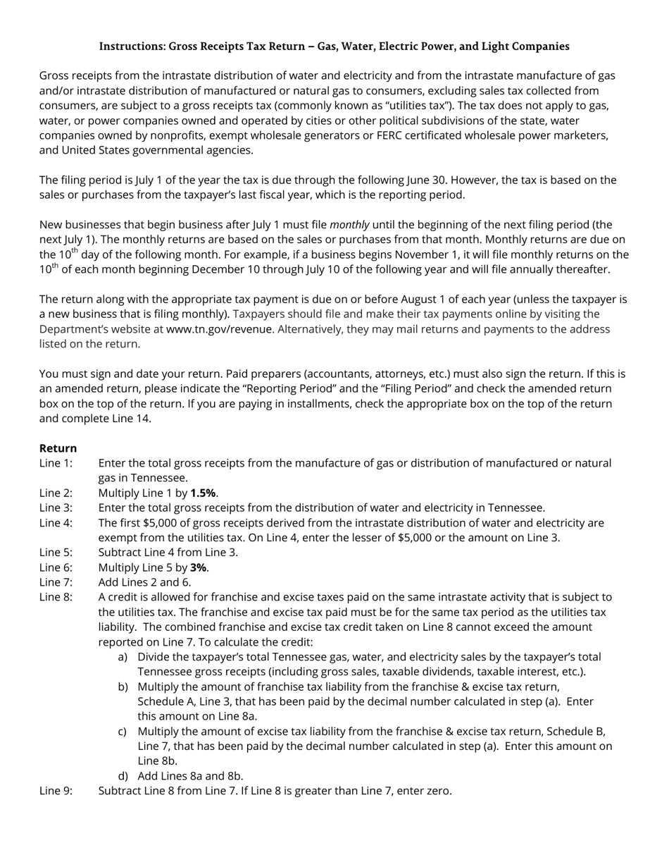 Form GRO209 (RV-R0003901) Gross Receipts Tax Return - Gas, Water, Electric Power, and Light Companies - Tennessee, Page 2