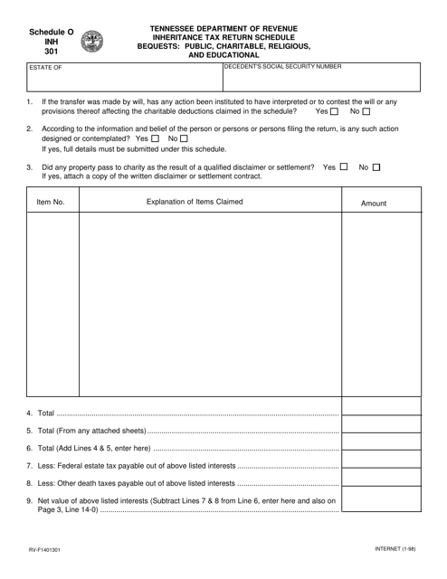Form RV-F1401301 (INH301) Schedule O  Printable Pdf