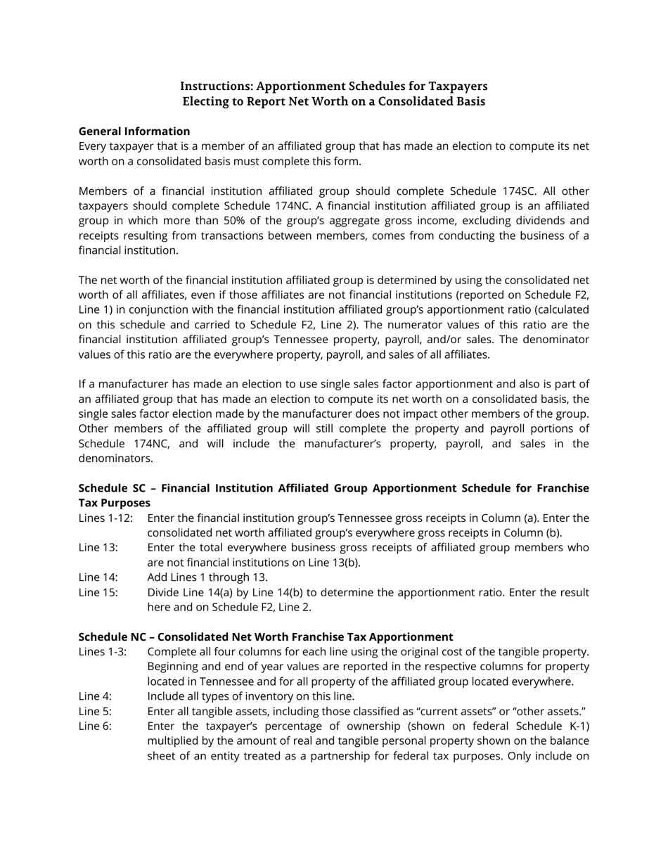 Form RV-F16017 Schedule 174NC, 174SC Apportionment Schedules for Taxpayers Electing to Report Net Worth on a Consolidated Basis - Tennessee, Page 2