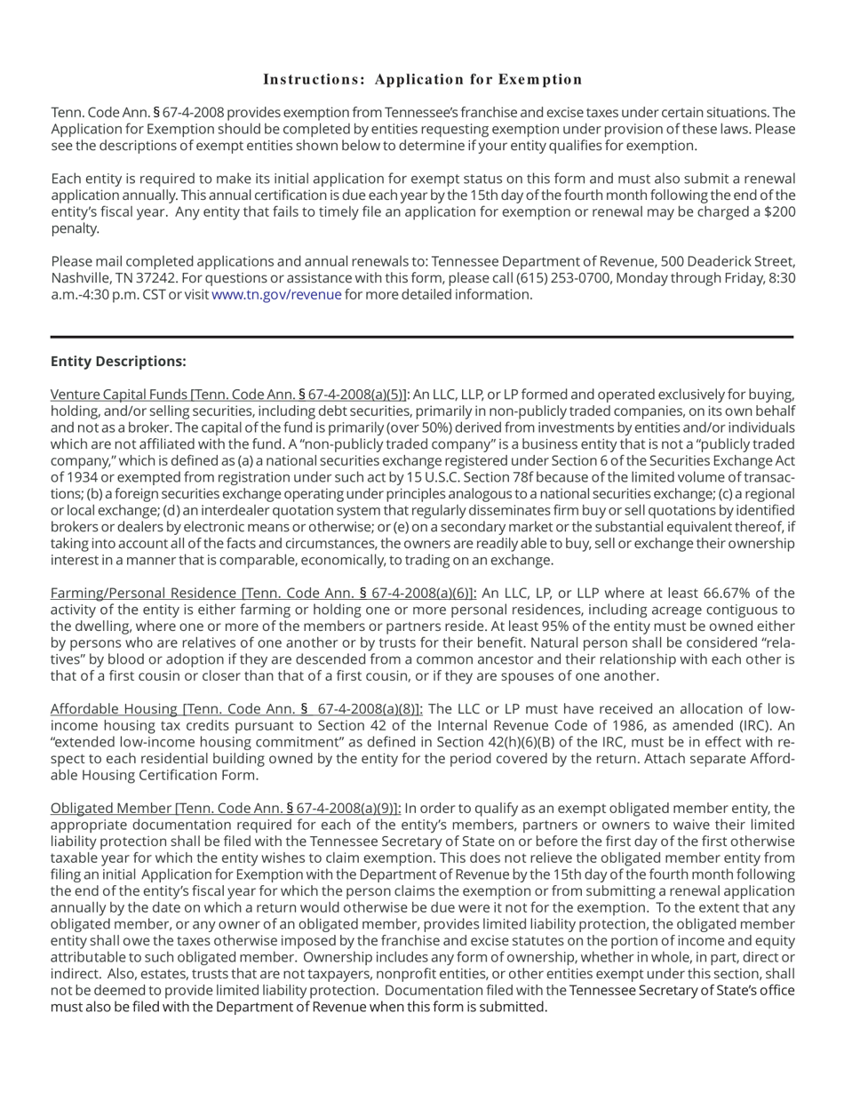 Form RV-R0012201 (FAE183) Application for Exemption / Annual Exemption Renewal - Tennessee, Page 4