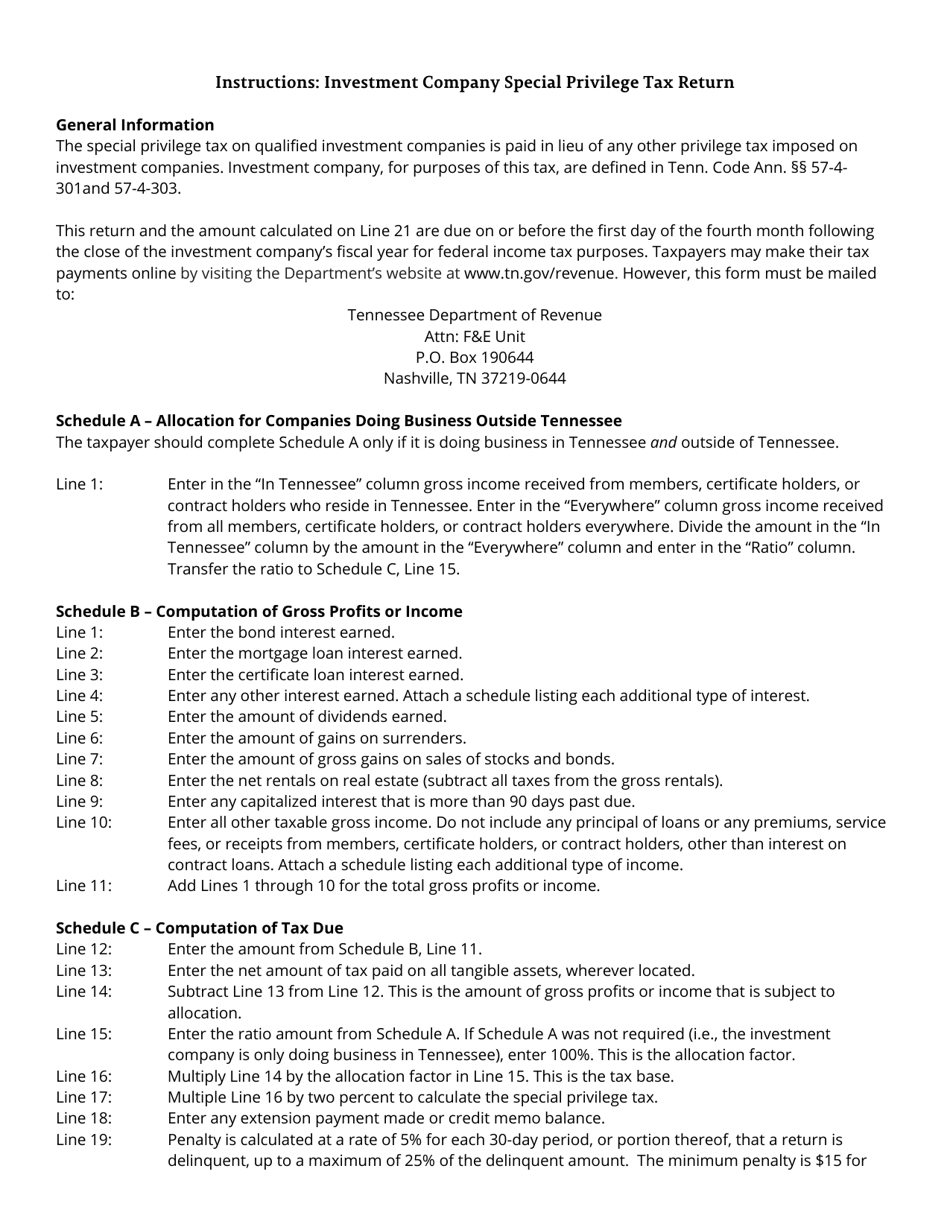 Form RV-R0006201 (FAE176) Investment Company Special Privilege Tax Return - Tennessee, Page 2