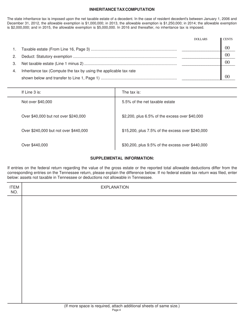 Form RV-R0001602 (INH301) Inheritance Tax Return - Tennessee, Page 4