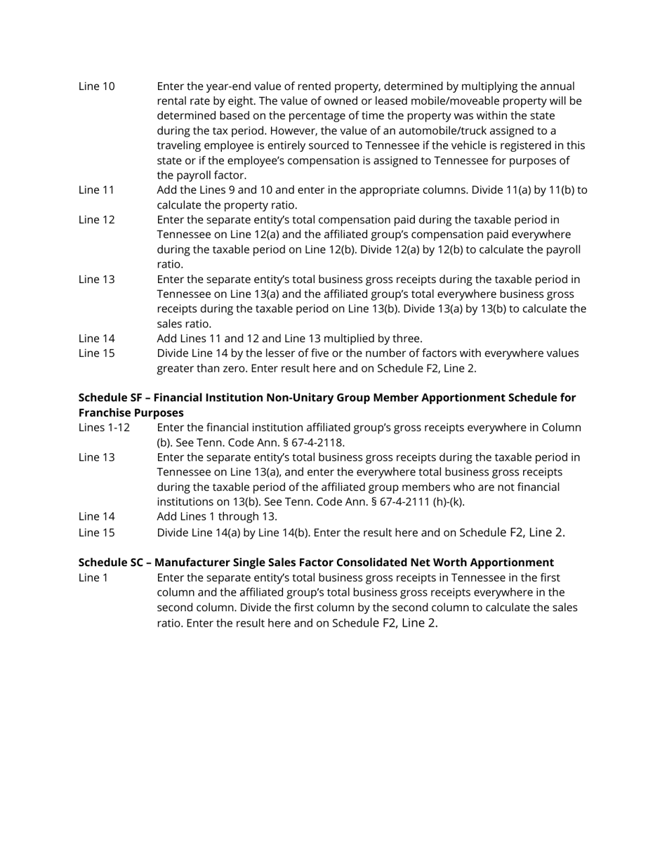 Form RV-F1404801 Schedule 170NC, 170SC, 170SF Apportionment Schedules for Taxpayers Electing to Report Net Worth on a Consolidated Basis - Tennessee, Page 3