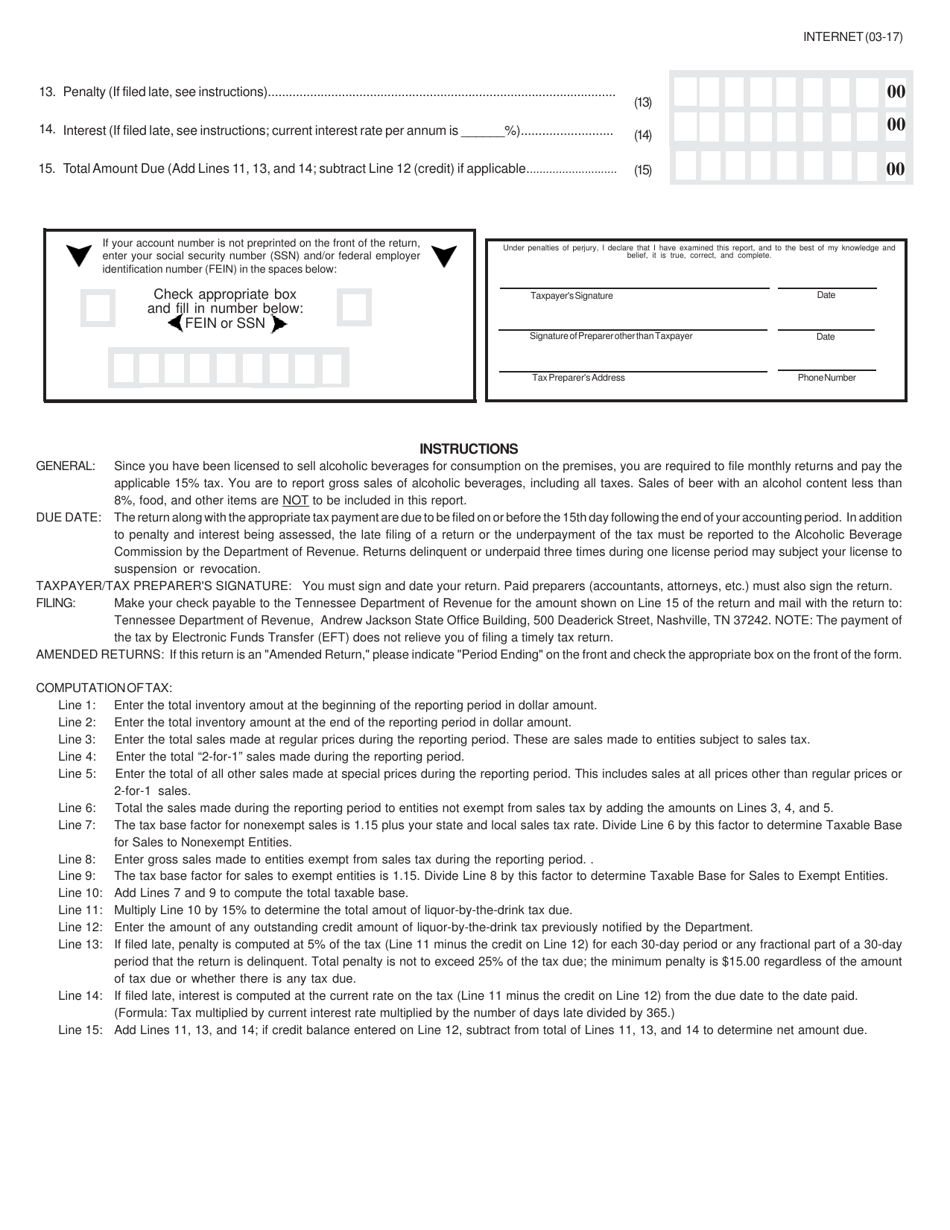Form LBD103 (RV-R0000101) Alcoholic Beverages for Consumption on the Premises (Liquor by the Drink Tax) - Tennessee, Page 2