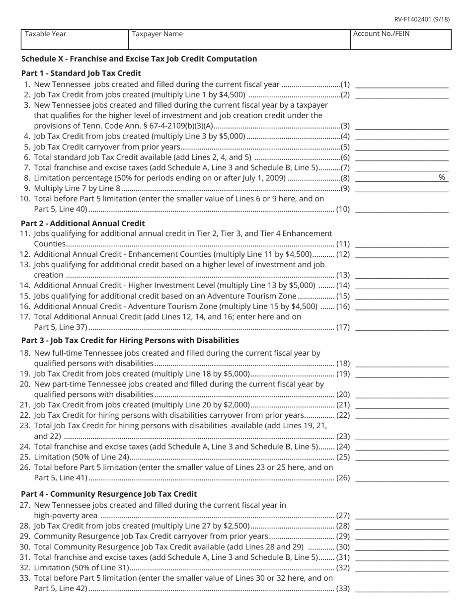 Form RV-F1402401 Schedule X - Fill Out, Sign Online and Download ...