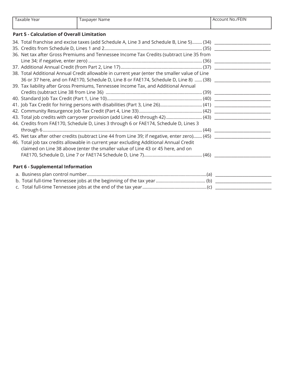 Form RV-F1402401 Schedule X Franchise and Excise Tax Job Credit Computation - Tennessee, Page 2