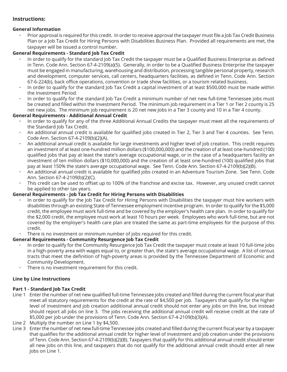 Form RV-F1402401 Schedule X Franchise and Excise Tax Job Credit Computation - Tennessee, Page 4