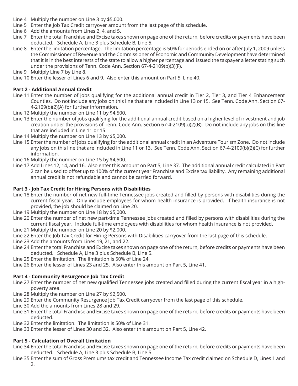 Form RV-F1402401 Schedule X Franchise and Excise Tax Job Credit Computation - Tennessee, Page 5