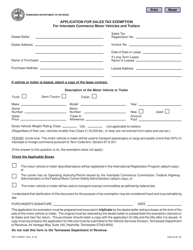 Document preview: Form RV-F1300401 Application for Sales Tax Exemption for Interstate Commerce Motor Vehicles and Trailers - Tennessee