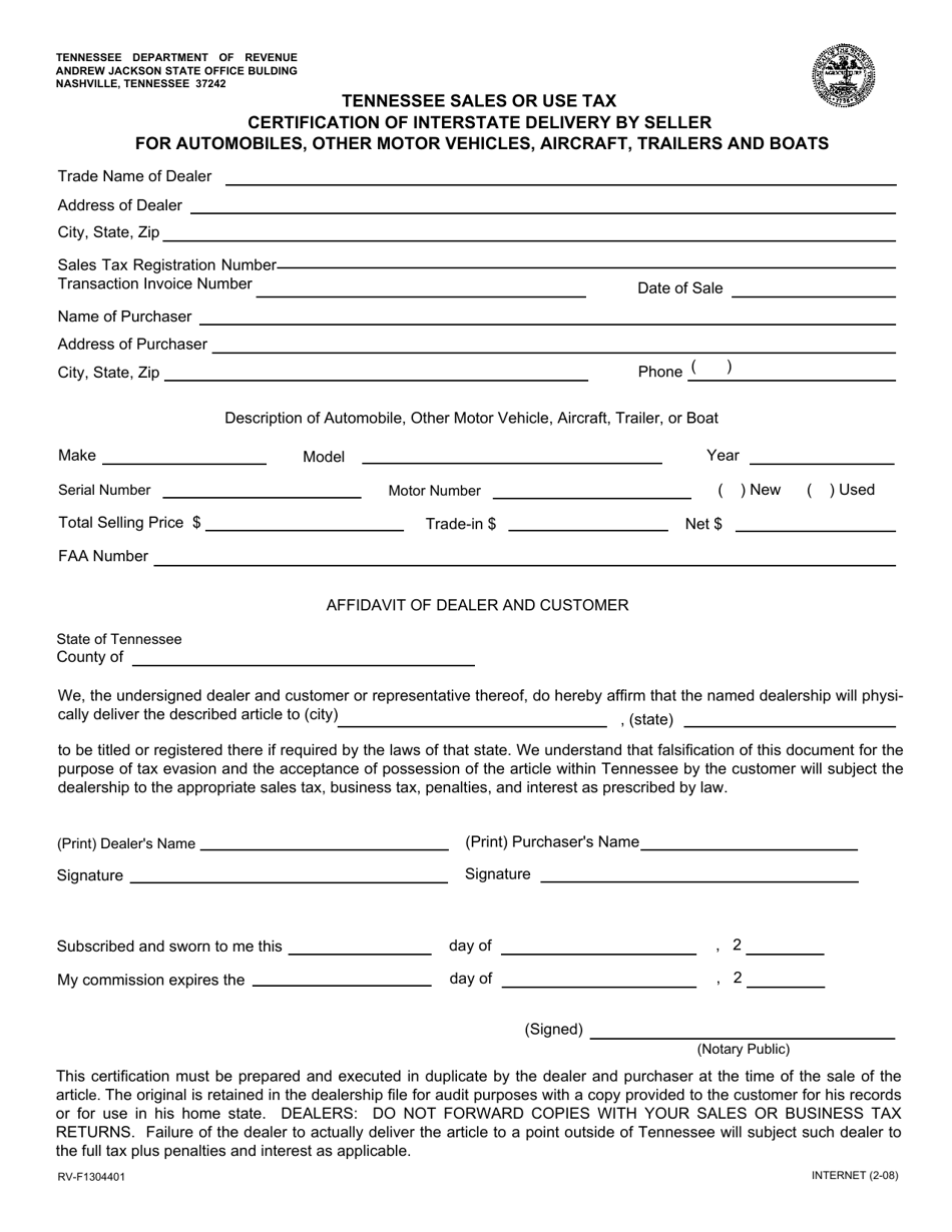 Form RV-F1304401 - Fill Out, Sign Online and Download Printable PDF ...