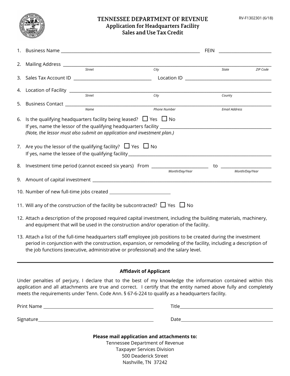 Form RV-F1302301 - Fill Out, Sign Online and Download Printable PDF ...