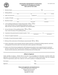 Form RV-F1302301 Application for Headquarters Facility Sales and Use Tax Credit - Tennessee