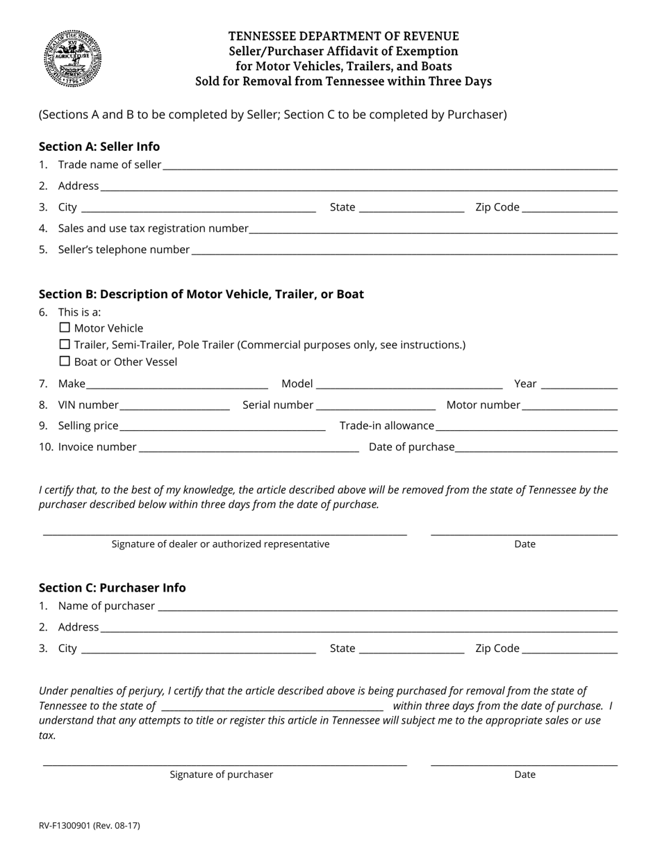 Form RV-F1300901 - Fill Out, Sign Online and Download Printable PDF ...