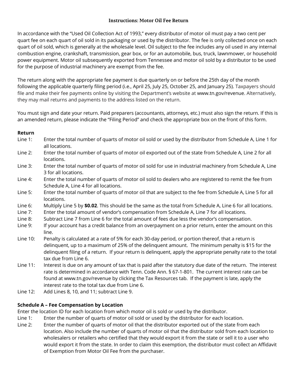 Form OIL409 (RV-R00111) Motor Oil Fee Return - Tennessee, Page 3