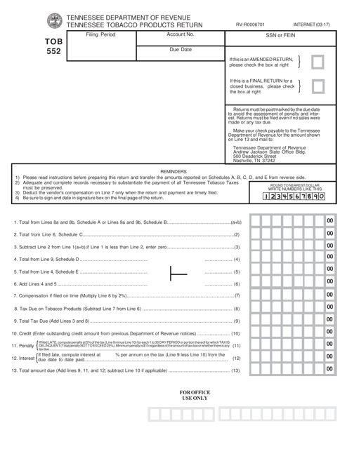 Form TOB552 (RV-R0006701)  Printable Pdf