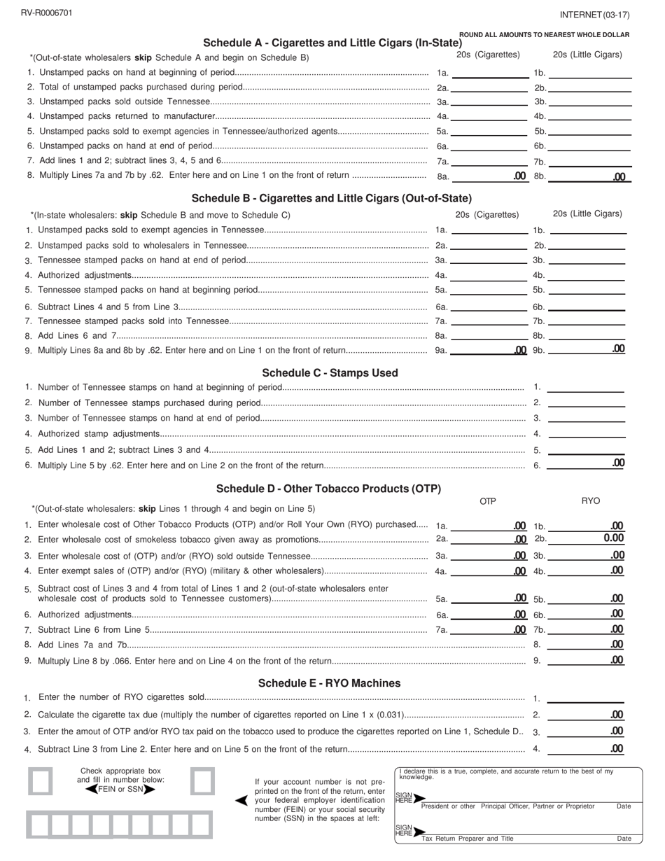 Form TOB552 (RV-R0006701) Tennessee Tobacco Products Return - Tennessee, Page 2
