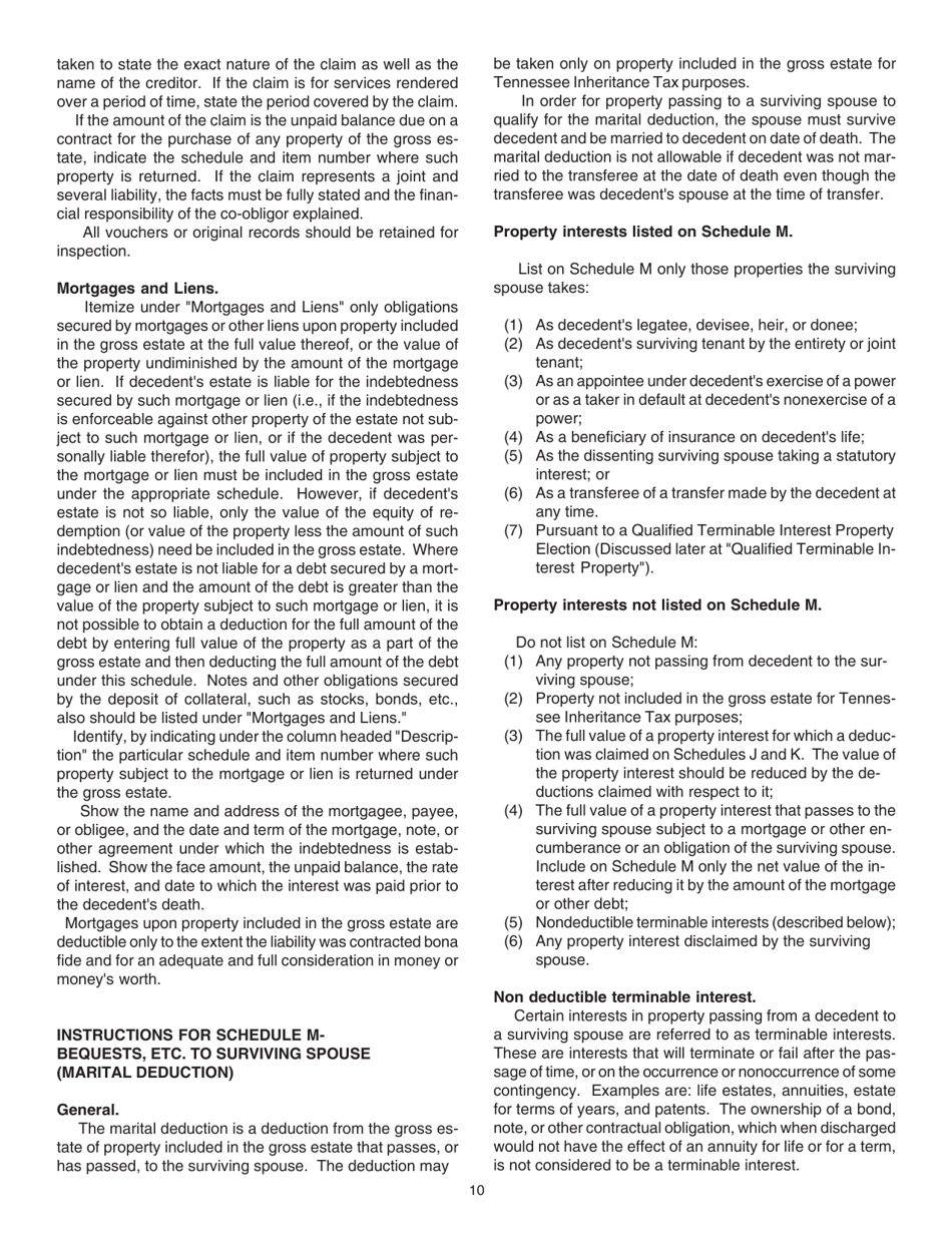 Instructions for Form RV-R0001602, INH301 Inheritance Tax Return - Tennessee, Page 10