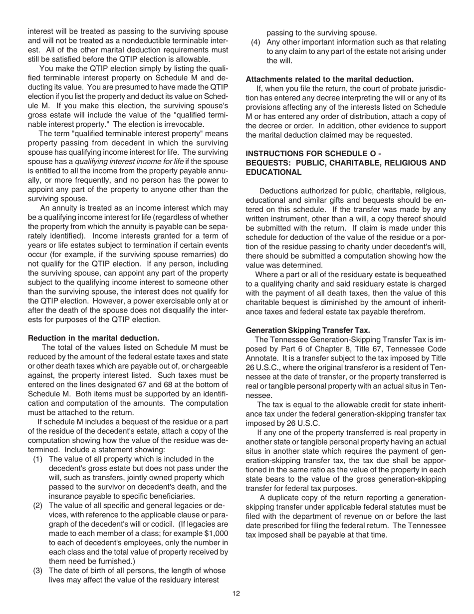 Instructions for Form RV-R0001602, INH301 Inheritance Tax Return - Tennessee, Page 12