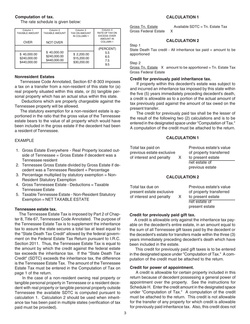 Instructions for Form RV-R0001602, INH301 Inheritance Tax Return - Tennessee, Page 3