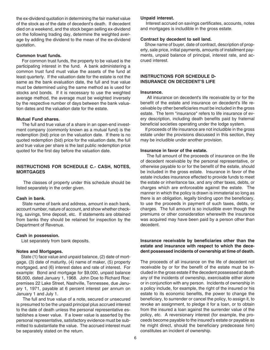 Instructions for Form RV-R0001602, INH301 Inheritance Tax Return - Tennessee, Page 6