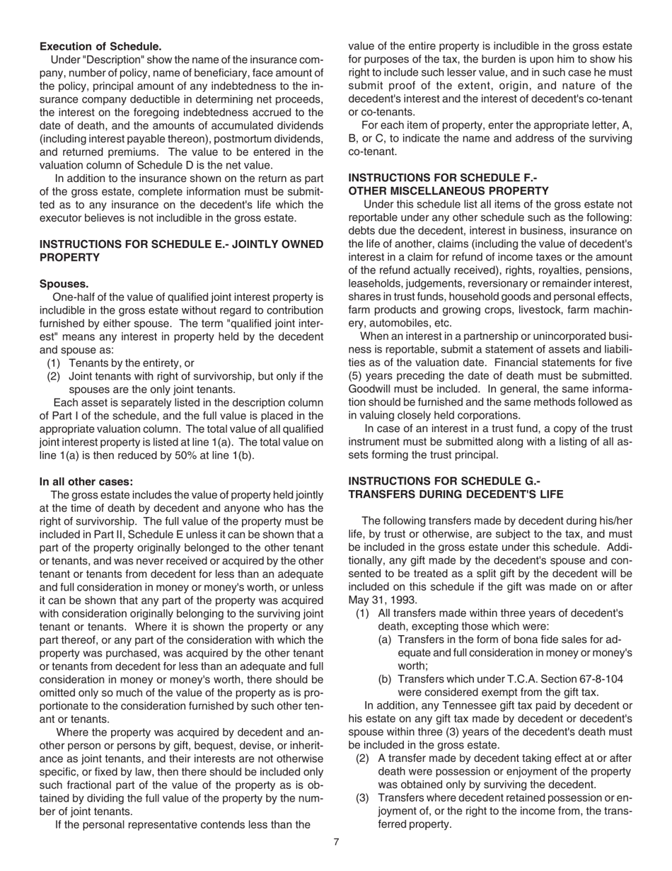 Instructions for Form RV-R0001602, INH301 Inheritance Tax Return - Tennessee, Page 7