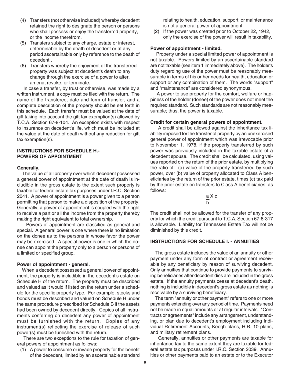 Instructions for Form RV-R0001602, INH301 Inheritance Tax Return - Tennessee, Page 8