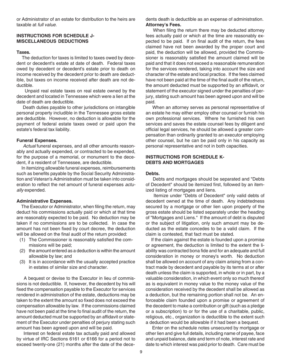 Instructions for Form RV-R0001602, INH301 Inheritance Tax Return - Tennessee, Page 9