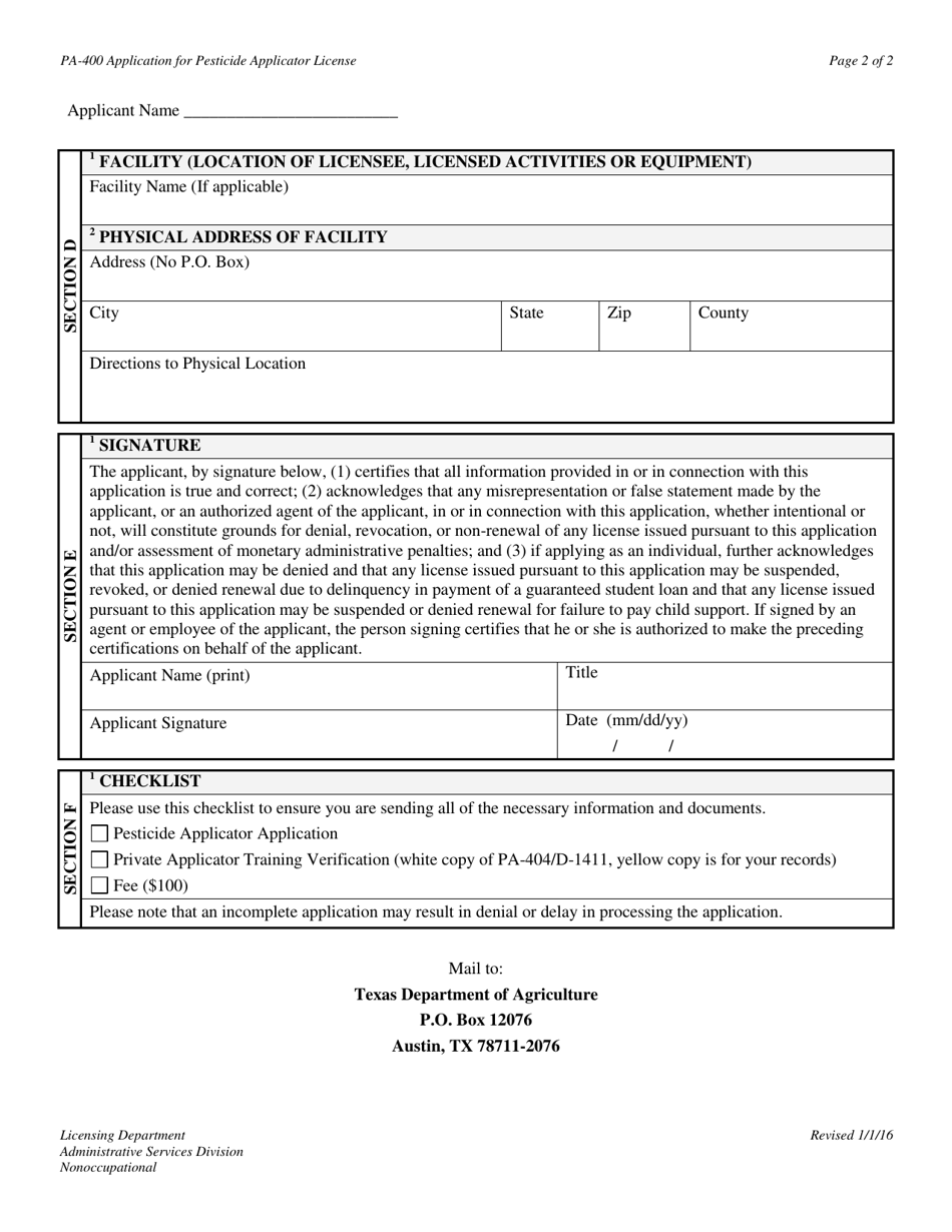 Form PA400P Fill Out, Sign Online and Download Printable PDF, Texas