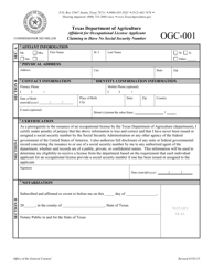 Document preview: Form OGC-001 Affidavit for Occupational License Applicant Claiming to Have No Social Security Number - Texas