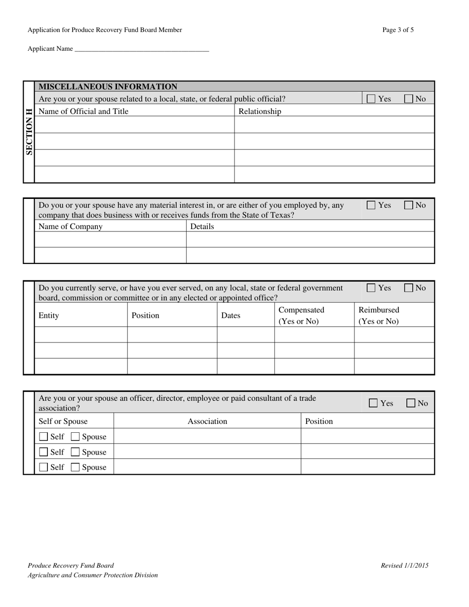 Application for Produce Recovery Fund Board Member - Texas, Page 3